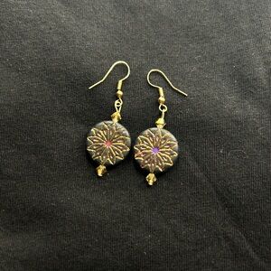Gold and Black Mandala Dangle Earrings